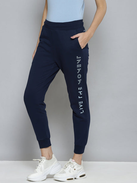 Alcis Women Navy Blue Slim Fit Cropped Running Joggers | Alcis