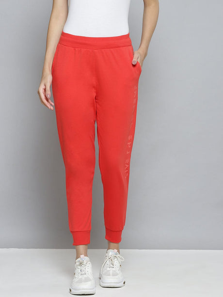 Alcis Women Coral Red Slim Fit Cropped Running Joggers | Alcis