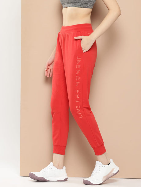 Alcis Women Coral Red Slim Fit Cropped Running Joggers | Alcis