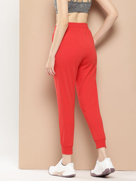 Alcis Women Coral Red Slim Fit Cropped Running Joggers | Alcis