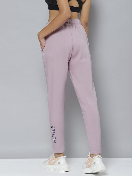 Alcis Women Lavender Typography Printed Slim Fit Sports Joggers