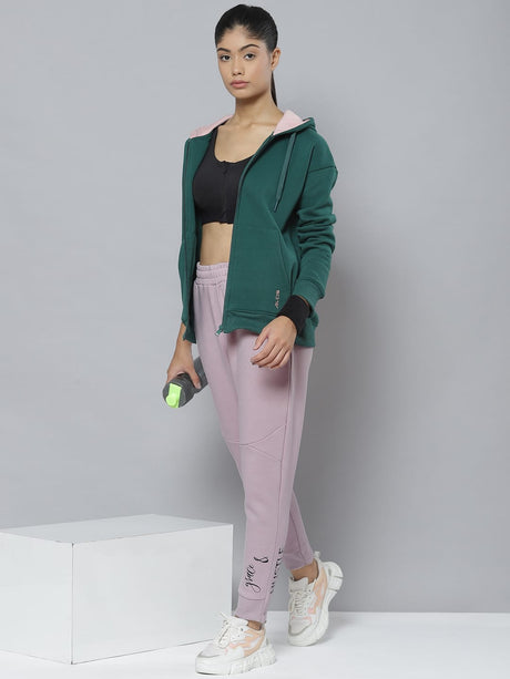 Alcis Women Lavender Typography Printed Slim Fit Sports Joggers