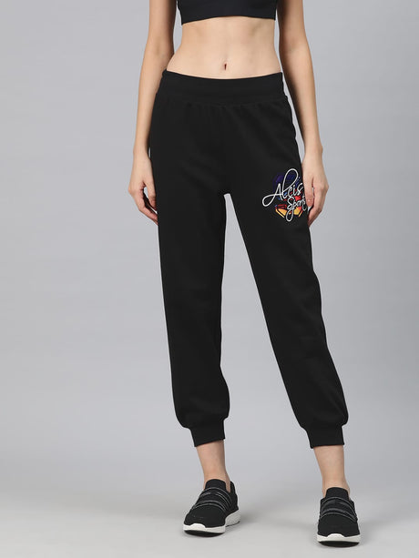 Alcis Women's Black Typography Embroidered Sports Track Pants