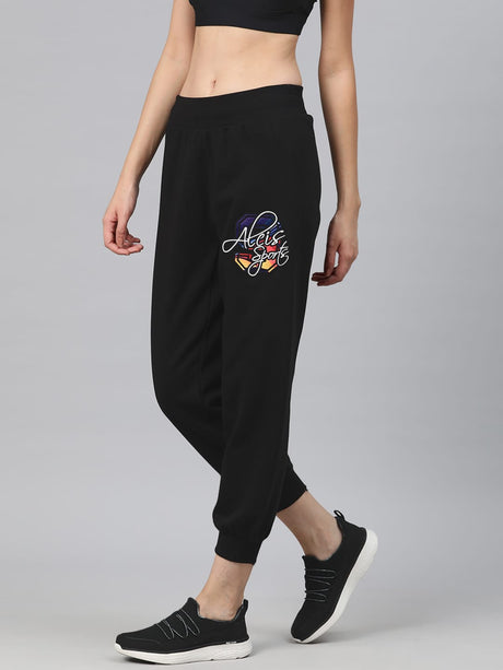 Alcis Women's Black Typography Embroidered Sports Track Pants