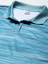 Alcis Women Blue Striped Polo Collar Slim Fit T-shirt
