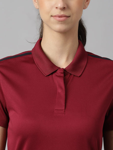 Alcis Women Red Plum Anti-Static Soft-Touch Slim-Fit Training Polo Wonder T-Shirt