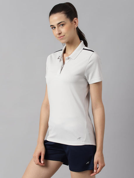 Alcis Women Light Grey Anti-Static Soft-Touch Slim-Fit Training Polo Wonder T-Shirt