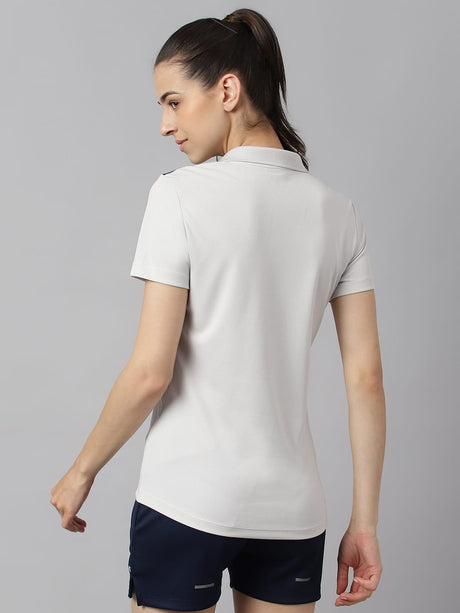 Alcis Women Light Grey Anti-Static Soft-Touch Slim-Fit Training Polo Wonder T-Shirt