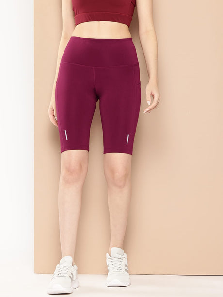 Alcis Women Red Plum High-Impact Performance Anti-Static Soft-Touch Slim-Fit Running Shorts
