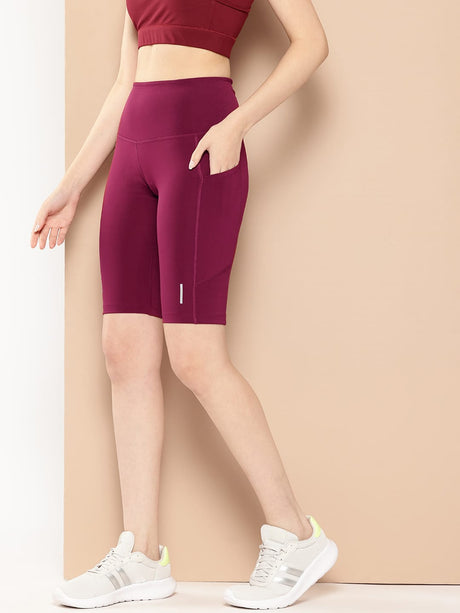 Alcis Women Red Plum High-Impact Performance Anti-Static Soft-Touch Slim-Fit Running Shorts