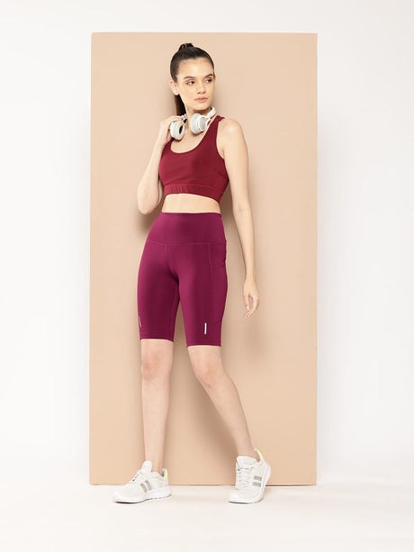 Alcis Women Red Plum High-Impact Performance Anti-Static Soft-Touch Slim-Fit Running Shorts