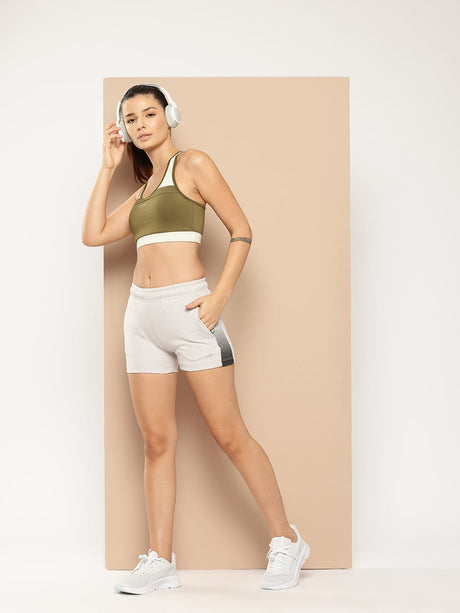 Alcis Women Light Grey Anti-Static Soft-Touch Slim-Fit Training Shorts
