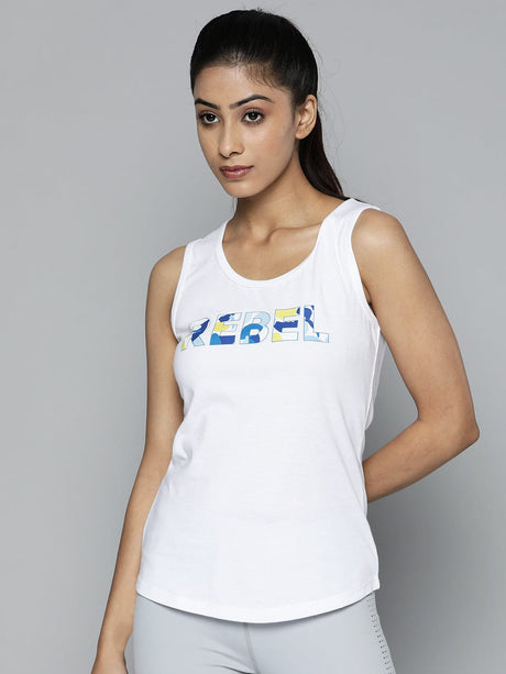 Women White Typography Printed Slim Fit Training or Gym T-shirt | Alcis