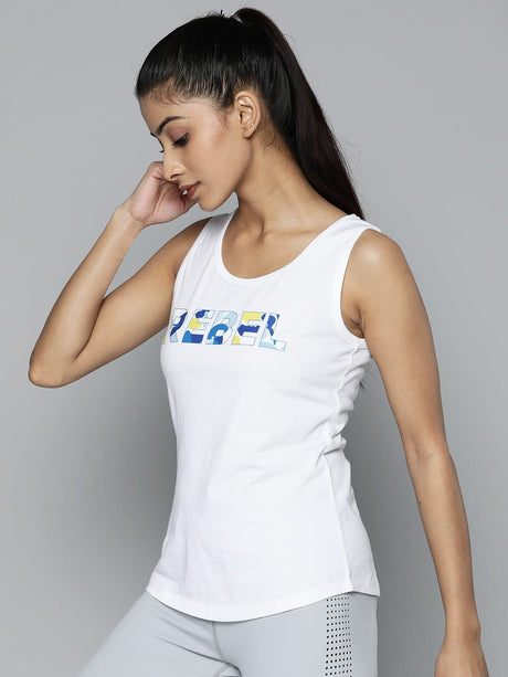 Women White Typography Printed Slim Fit Training or Gym T-shirt | Alcis