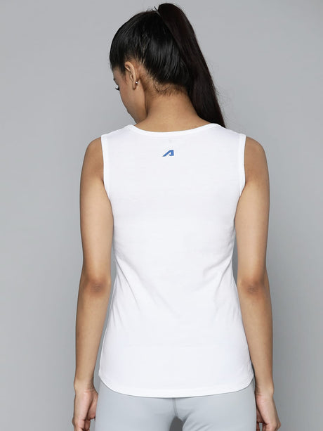 Women White Typography Printed Slim Fit Training or Gym T-shirt | Alcis
