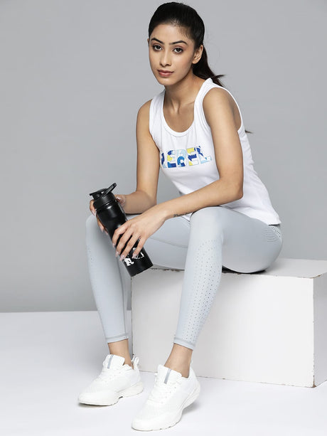 Women White Typography Printed Slim Fit Training or Gym T-shirt | Alcis