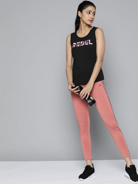 Women Black Typography Printed Slim Fit Training or Gym T-shirt | Alcis