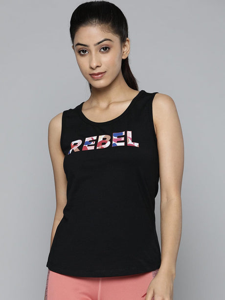 Women Black Typography Printed Slim Fit Training or Gym T-shirt | Alcis