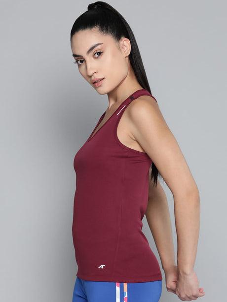 Alcis Women Red Dry Tech Slim Fit Training or Gym T-shirt