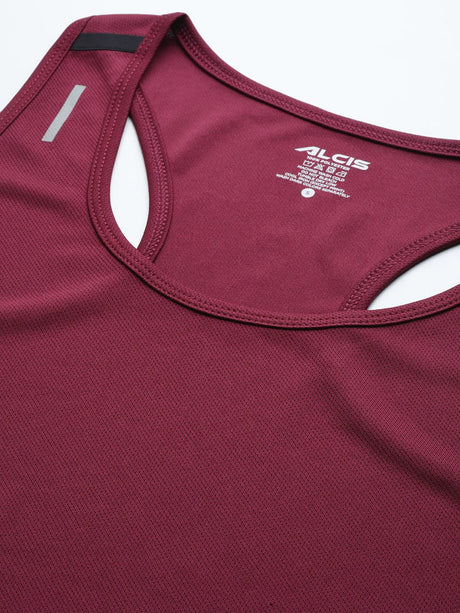 Alcis Women Red Dry Tech Slim Fit Training or Gym T-shirt