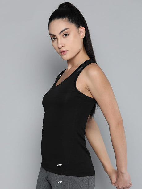 Alcis Women Black Dry Tech Slim Fit Training or Gym T-shirt