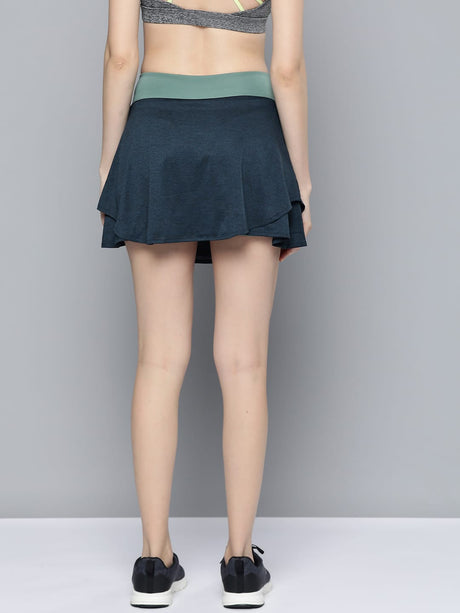 Alcis Women Navy Blue Green Solid Sports Wrap Mini Skirt