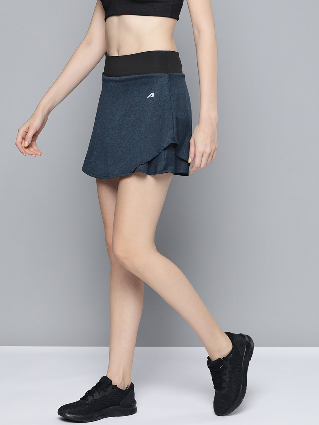 Alcis Women Navy Blue Black Solid Sports Wrap Mini Skirt