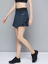Alcis Women Navy Blue Black Solid Sports Wrap Mini Skirt