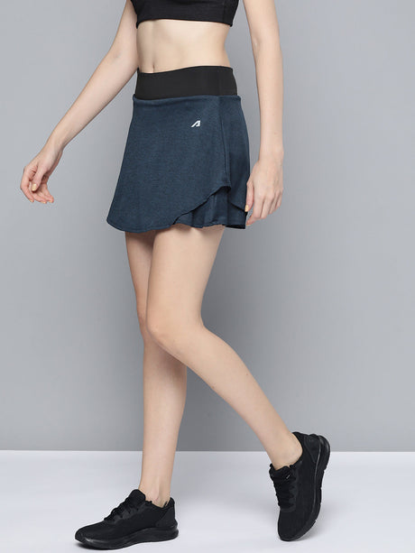 Alcis Women Navy Blue Black Solid Sports Wrap Mini Skirt