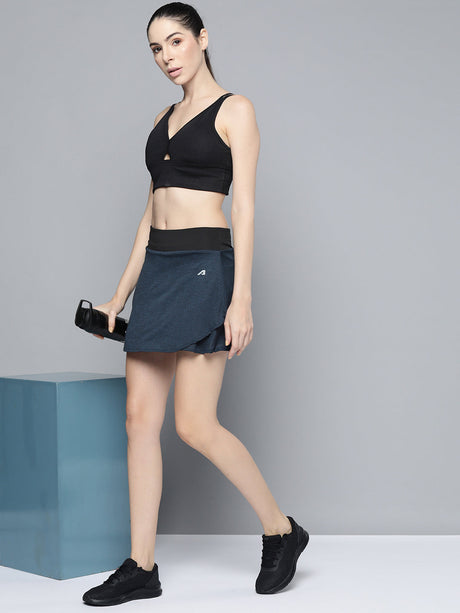 Alcis Women Navy Blue Black Solid Sports Wrap Mini Skirt