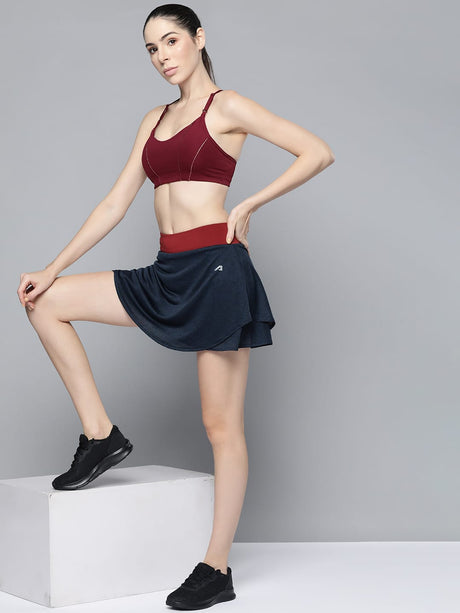 Alcis Women Navy Blue Maroon Solid Sports Wrap Mini Skirt