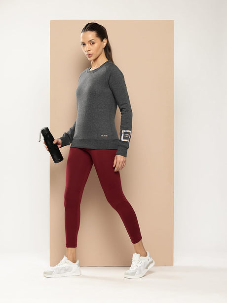 Alcis Women Charcoal Grey Printed Sweatshirt