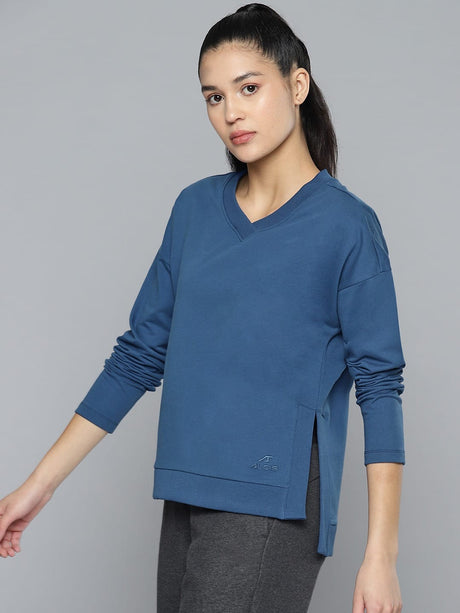Alcis Women Blue Solid Sweatshirt