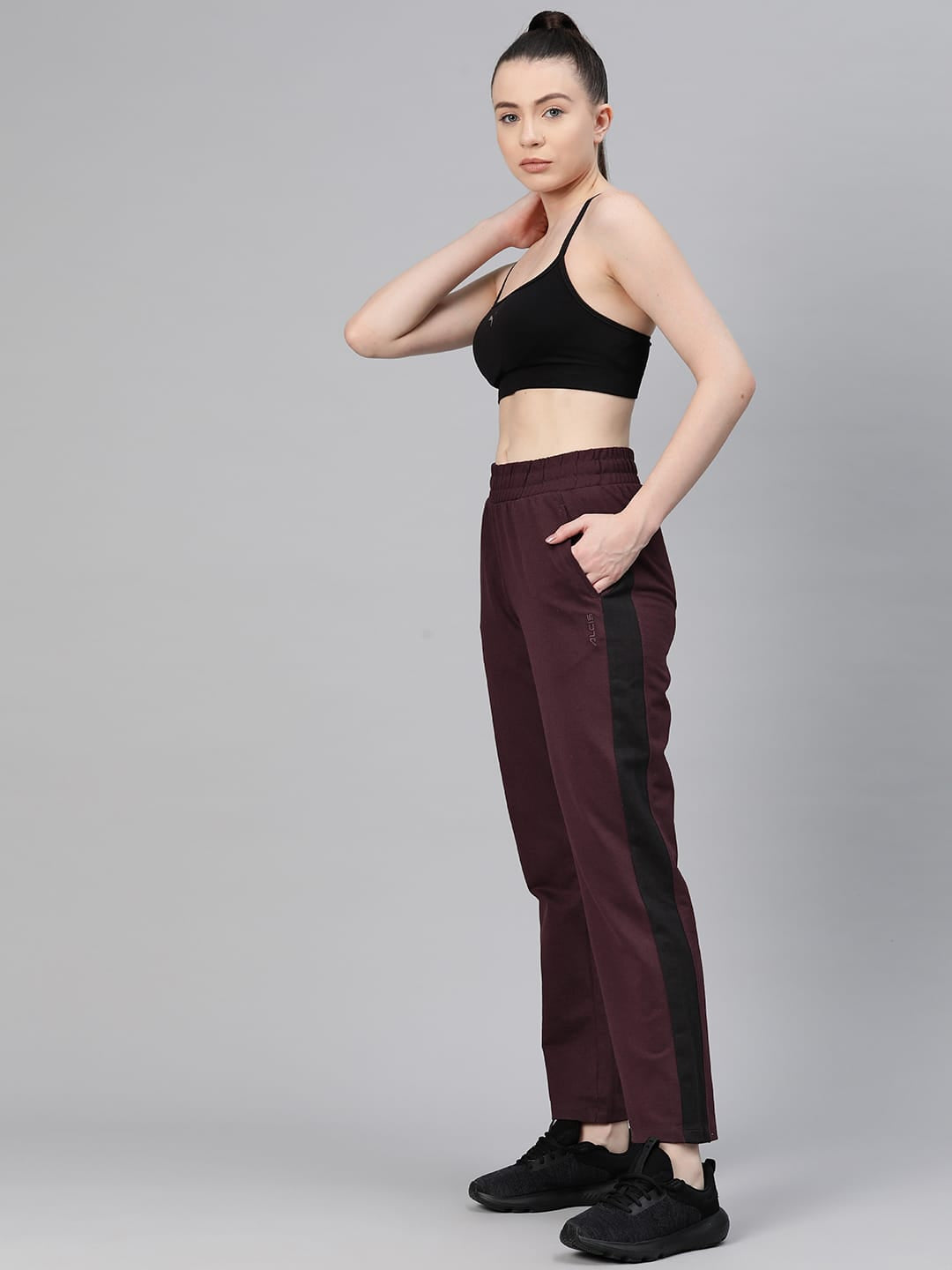 Alcis Women Maroon Solid Regular-Fit Track Pants