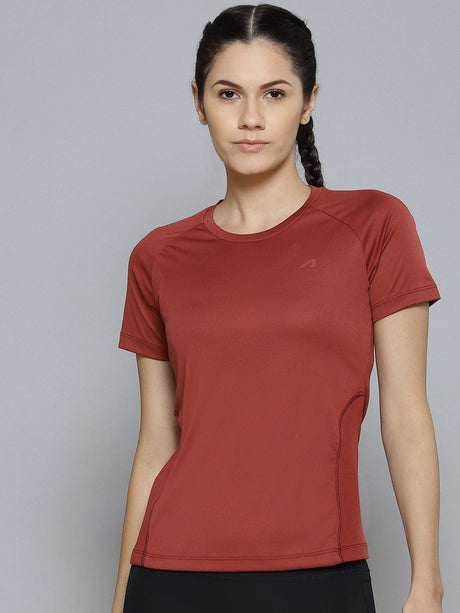Alcis Women Rust Red Slim Fit Training or Gym T-shirt | Alcis