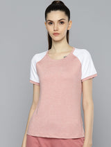 Alcis Women Pink  White Slim Fit T-shirt