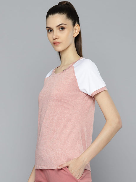 Alcis Women Pink  White Slim Fit T-shirt