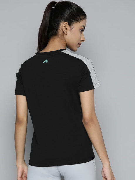Women Black & Blue Typography Printed Slim Fit Training or Gym T-shirt | Alcis