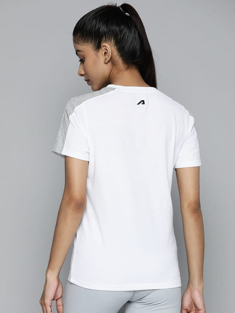 Women White & Black Typography Printed Slim Fit Training or Gym T-shirt | Alcis