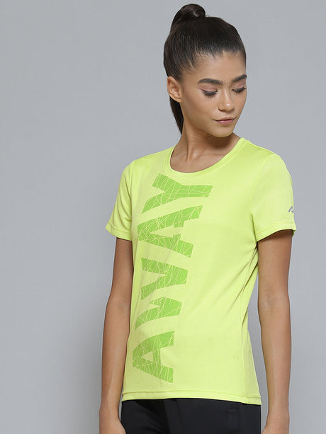 Alcis Women Green Typography Printed Slim Fit T-shirt | Alcis