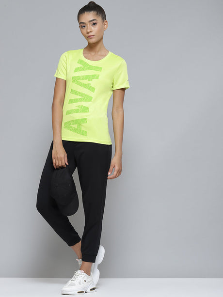 Alcis Women Green Typography Printed Slim Fit T-shirt | Alcis