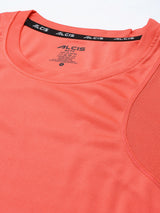 ALCIS Women Coral Pink Solid Slim Fit T-shirt