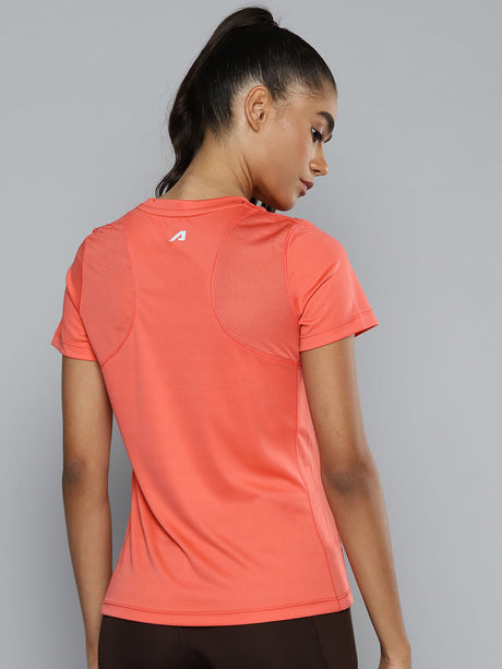 ALCIS Women Coral Pink Solid Slim Fit T-shirt | Alcis