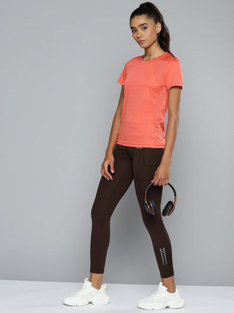 ALCIS Women Coral Pink Solid Slim Fit T-shirt | Alcis