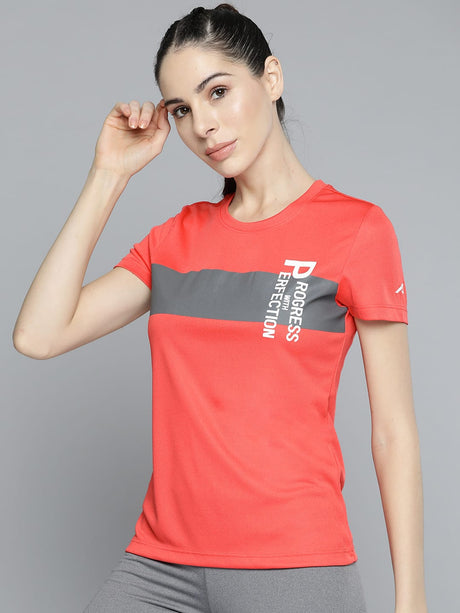 Alcis Women Red Typography Printed Slim Fit T-shirt | Alcis