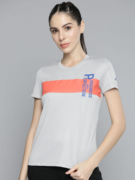 Alcis Women Grey Typography Printed Slim Fit T-shirt | Alcis