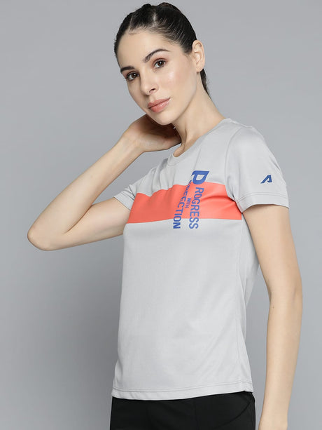 Alcis Women Grey Typography Printed Slim Fit T-shirt | Alcis