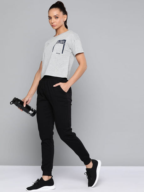 Alcis Women Grey Melange Typography Printed Slim Fit T-shirt | Alcis