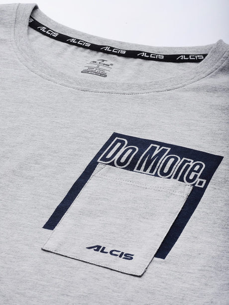 Alcis Women Grey Melange Typography Printed Slim Fit T-shirt | Alcis