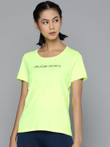 Alcis Women Green Brand Logo Printed Slim Fit T-shirt